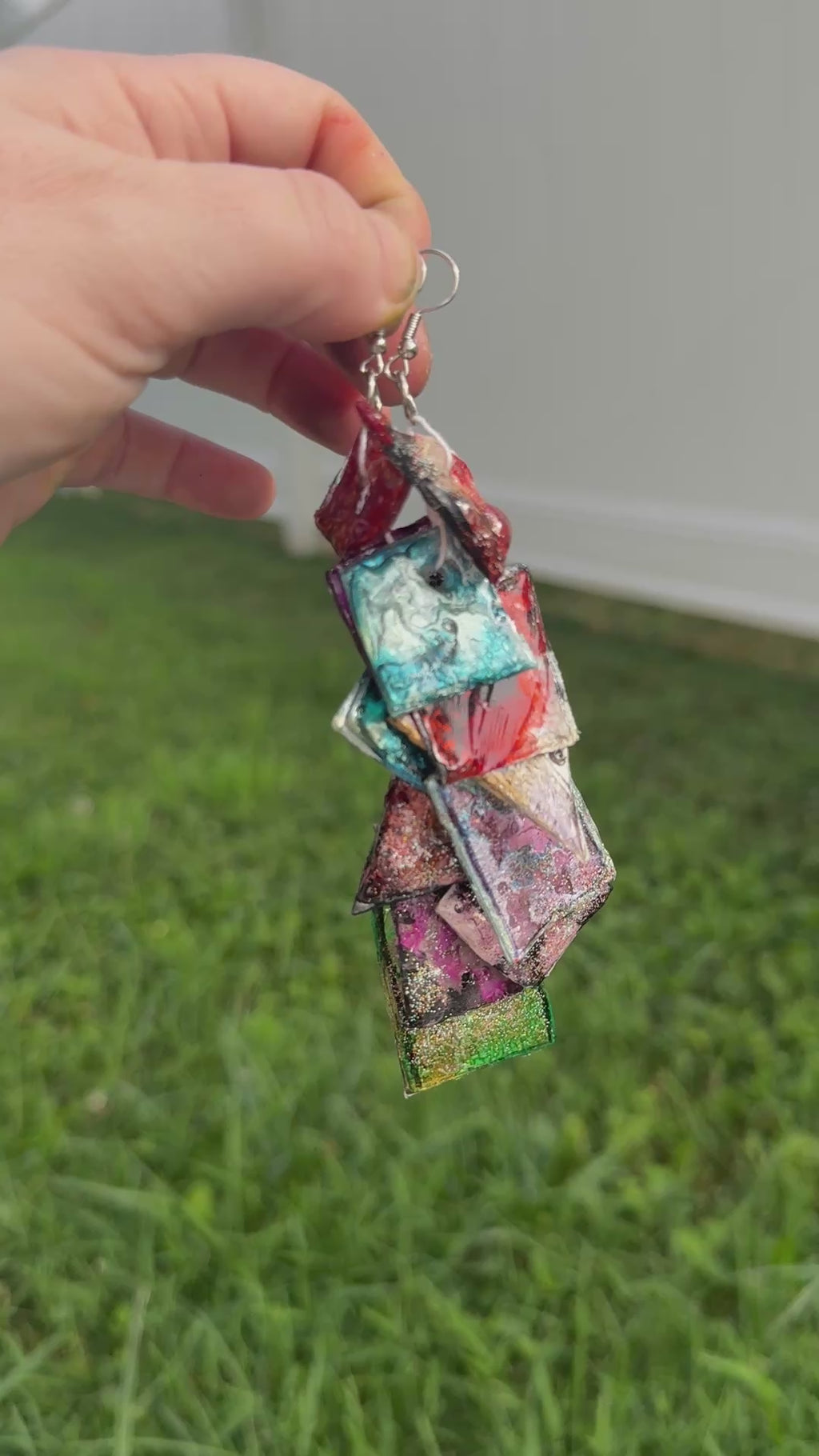 Mixed-Media Layered Chandelier Earrings – Upcycled Holographic Statement Dangles {wearable art}